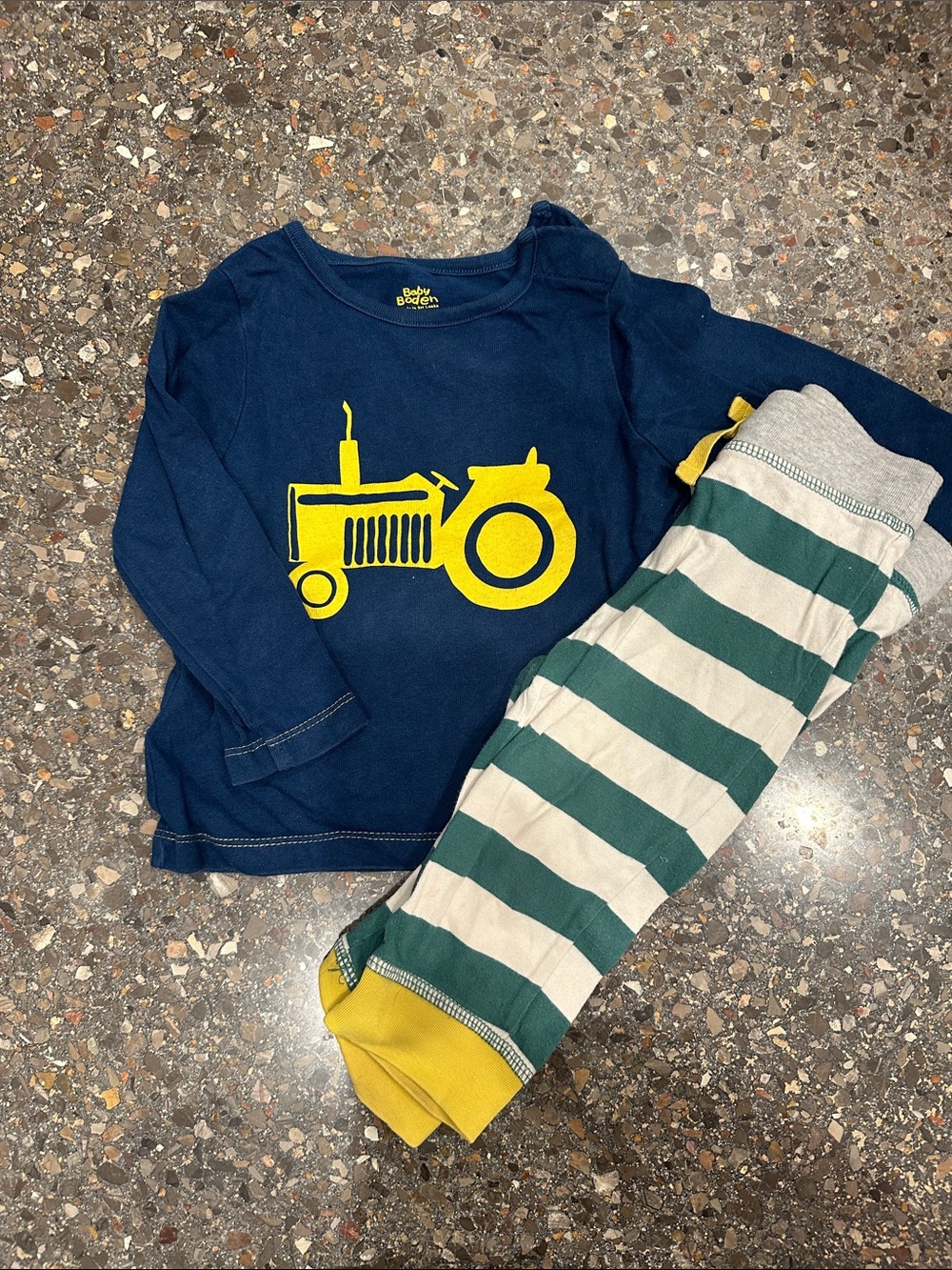 Baby Boden Navy Long-Sleeve Top with Yellow Tractor Graphic